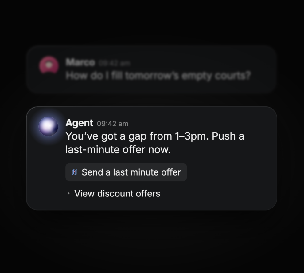Pulse AI suggesting a last-minute offer to fill empty courts
